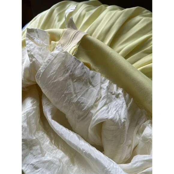70s VTG Chiffon Babydoll Angel Cape Maxi Dress Accordion Pleated Yellow Gown 10 - Picture 14 of 14